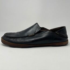 OluKai Moloa Mens Black Leather Slip On Loafers Shoes 10128-4033 Size 11 Read